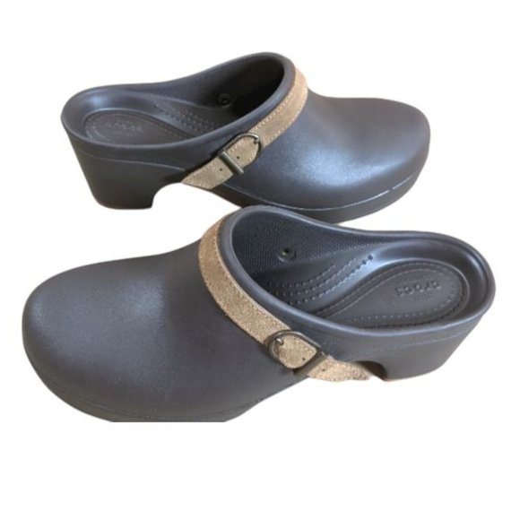 Crocs Dual Comfort Sarah Clog Mule Brown Chocolate Platform Heel - Size 9 - Picture 5 of 10